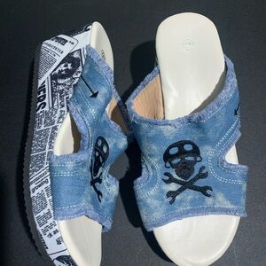 Kids Blue Denim Skull Sandals